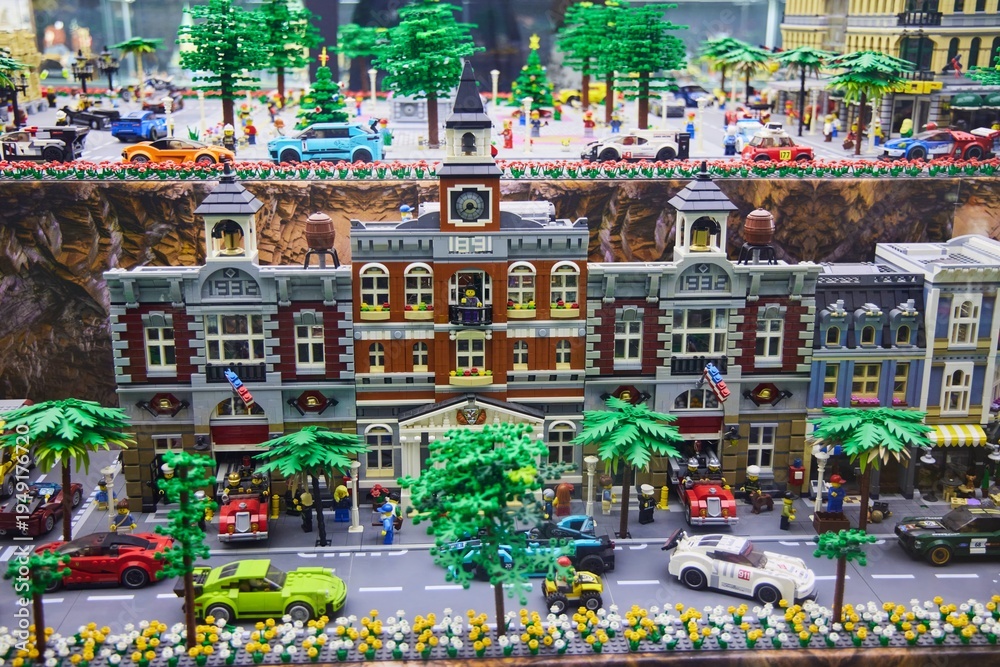 Naklejka premium Moscow, Russia. - June 23, 2025: Lego construction kit, old models. Collection of the famous toy series