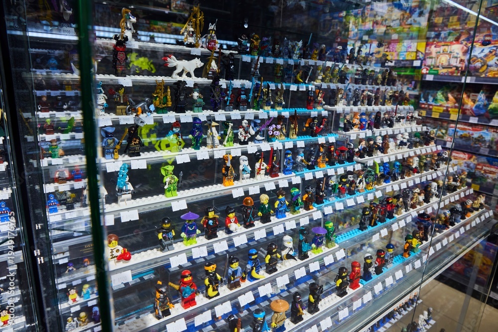 Naklejka premium Moscow, Russia. - June 23, 2025: Lego construction kit, old models. Collection of the famous toy series