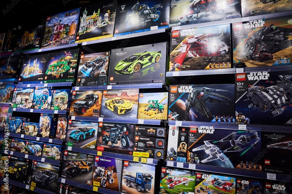 Naklejka premium Moscow, Russia. - June 23, 2025: Lego construction kit, old models. Collection of the famous toy series