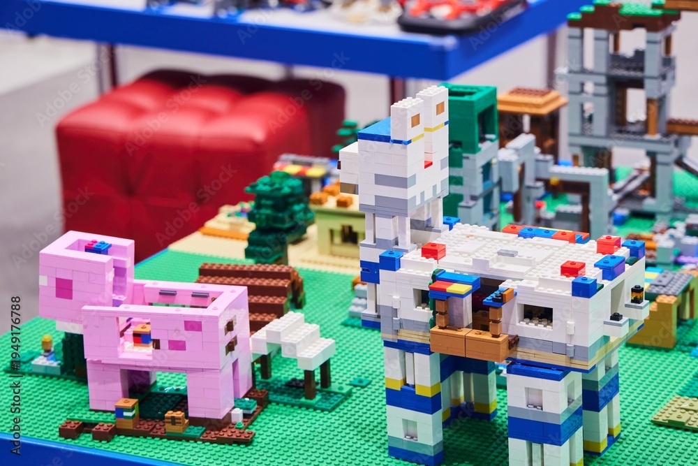 Obraz premium Moscow, Russia. - June 23, 2025: Lego construction kit, old models. Collection of the famous toy series