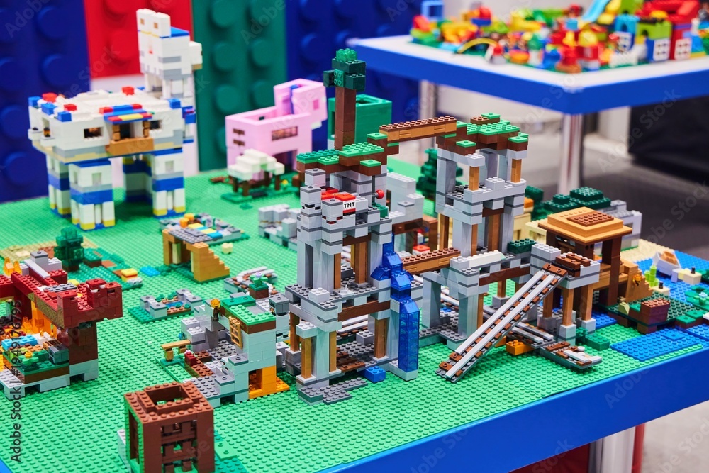 Obraz premium Moscow, Russia. - June 23, 2025: Lego construction kit, old models. Collection of the famous toy series