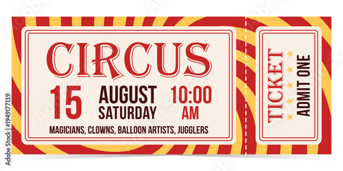 Circus ticket. Vector Image. Horizontal circus ticket.