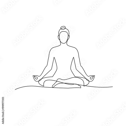 Continuous Line Drawing of Person Meditating in Yoga Lotus Pose