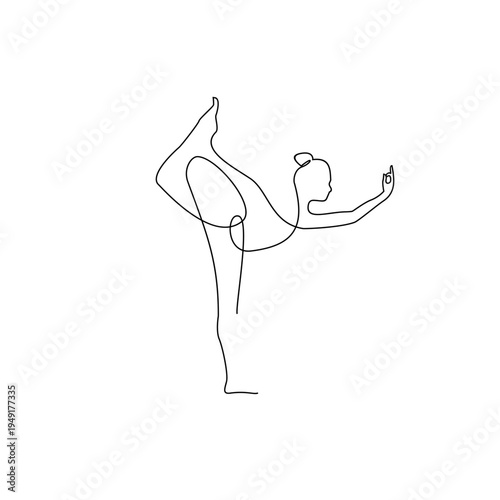 Minimalist Continuous Line Art of Woman in Dancer Yoga Pose