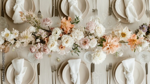 Elegant Table Setting With Floral Arrangement for a Special Event in a Bright...