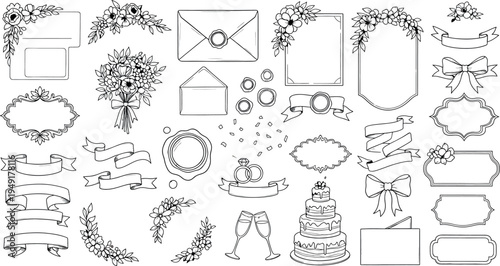 Wedding clip art collection isolated on transparent background