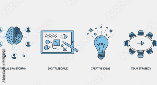 Conceptual Icons Representing Business Strategy and Innovation.