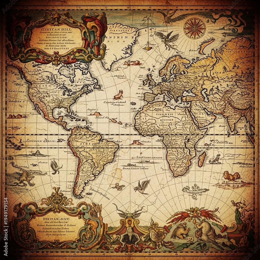 Fototapeta premium Vintage world map illustration