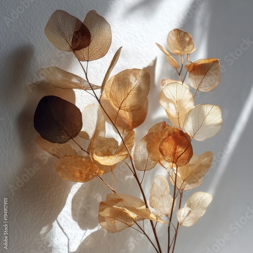 Decorative Leaves Arranged in a Vase in Natural Light at a Home Setting in th...