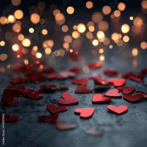 Red Heart Shapes Scattered on a Table With Light Background at a Celebration ...
