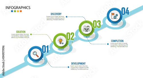 Infographic showing business development steps and objectives.