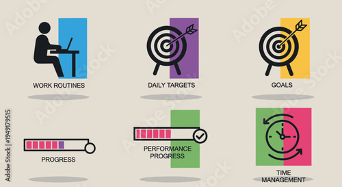 Set of Icons Representing Business Goals and Productivity.