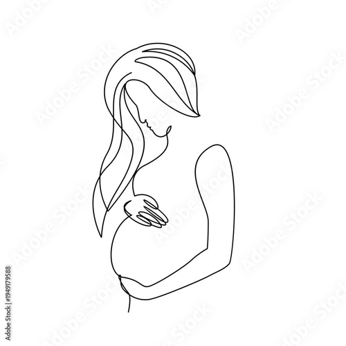 Pregnant Woman Holding Belly, Continuous Line Art Drawing Celebrating Motherhood and New Life