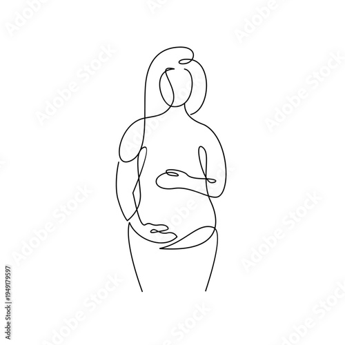 Continuous Line Art Drawing of a Pregnant Woman Holding Her Baby Bump