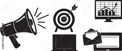 Digital marketing and data analytics visualization icons collection