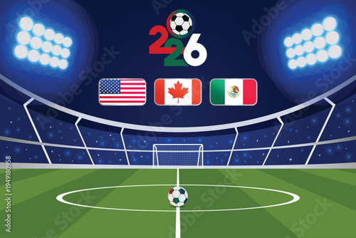 Soccer Stadium Illustration with Ball – International Football Tournament Concept 2026