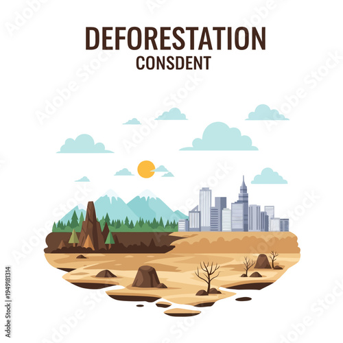 Deforestation concept: forest destruction vs urban development, environmental impact