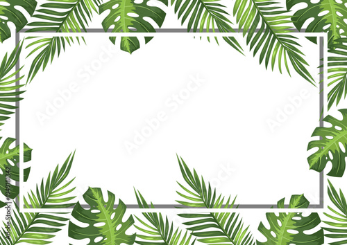 modern green tropical leaves border frame design