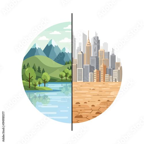 Nature vs City: Lush Landscape Meets Arid Urban Environment