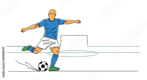 Soccer Player Kicking Ball During Game Action.