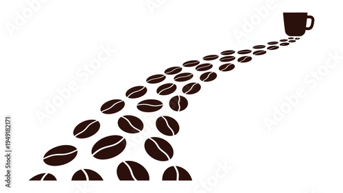 Coffee Beans Trail to Cup: An artistic representation showcases a trail of coffee beans leading to a cup, capturing the essence of the coffee journey from bean to beverage