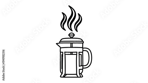 Brewing Coffee's Essence: An illustrated French press with rising steam, symbolizing the simple ritual and rich experience of coffee preparation, perfect for illustrating the art of coffee.