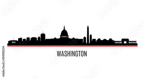 Black silhouette of the washington dc city skyline featuring the capitol building and monument