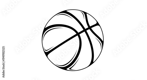 Graphic illustration of a classic basketball featuring thick bold black lines and clean contours