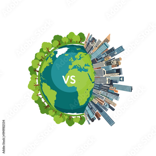 Earth Divided: Nature vs. Cityscape Contrast, Green Trees vs. Modern Buildings