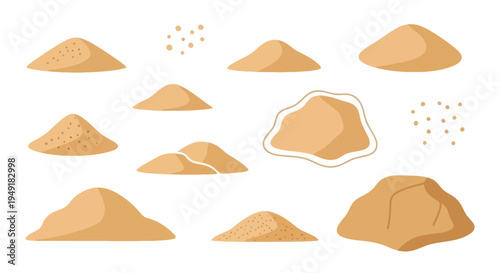 Collection of Flat Design Sand Piles Vector Illustration for Construction and Natural Environments