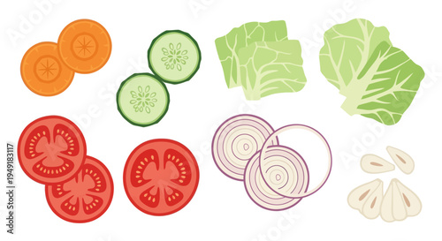 Flat Design Sliced Vegetables - Healthy Food Illustration