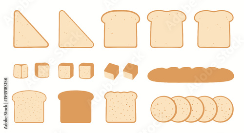 Flat Vector Illustration of Assorted Bread Slices and Loaves
