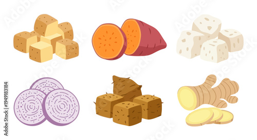 Flat Illustration of Fresh Root Vegetables and Tuber Ingredients