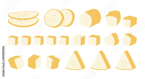 Flat Cartoon Banana Slices, Cubes, and Wedges Vector Pack