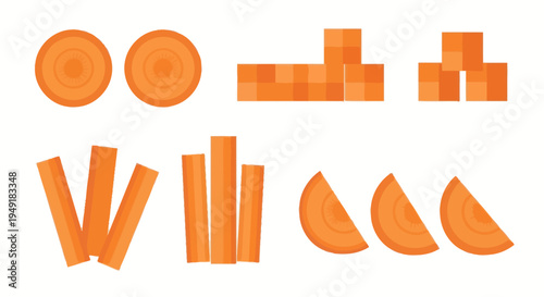 Flat Design Carrot Slices and Sticks Vector Illustration Food