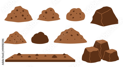 Pile of Soil Vector Icons, Dirt Clods, Agricultural Objects
