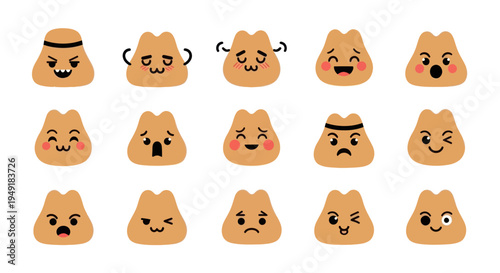 Cute Dumpling Emoticon Set, Flat Design, Food Expression Icons