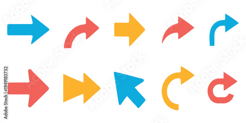 Mega collection of modern arrow icons. Universal directional signs for web, app, and infographics. Minimalist flat style with gradients on white background.