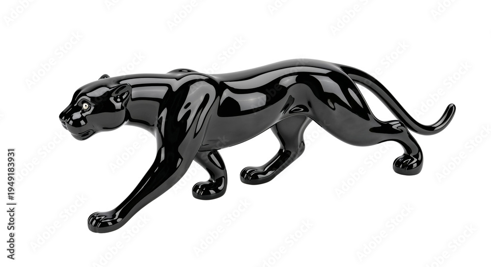 Fototapeta premium Black glass panther figurine in a sleek design on white background 