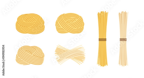 Flat Illustration of Various Pasta Types - Food Vector