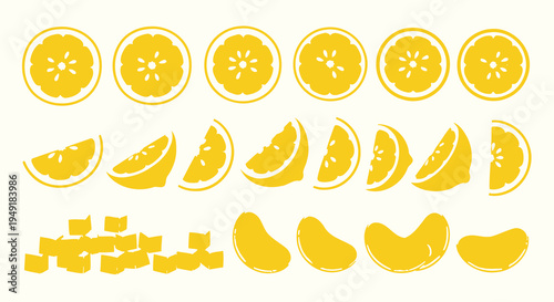 Flat Yellow Orange Slices and Cubes Vector Set, Food Illustration