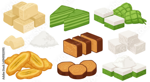 Traditional Asian Desserts Vector Illustration Food Sweet Cake