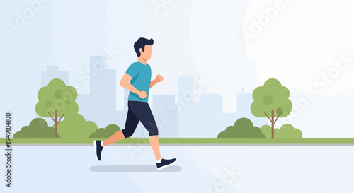 Athletic young man in sportswear running outdoors for exercise.