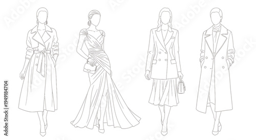 Fashion Illustration: Four Women in Stylish Outfits