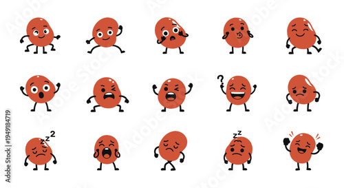 Cute Cartoon Beans Expressing Various Emotions and Actions