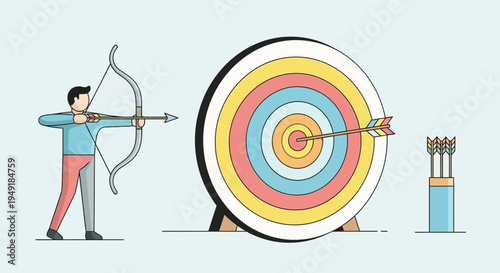 Skilled archer successfully hits the center of the target illustration.