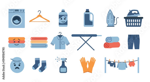 Flat Design Laundry and Washing Icons Set