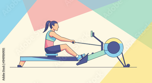 Young athletic woman doing a cardio workout on an indoor rower.