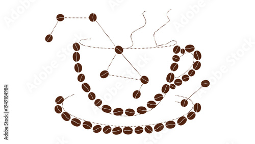 Coffee Cup Abstract: Artistic rendition of a coffee cup crafted from individual coffee beans, evoking the essence of a warm, aromatic brew.