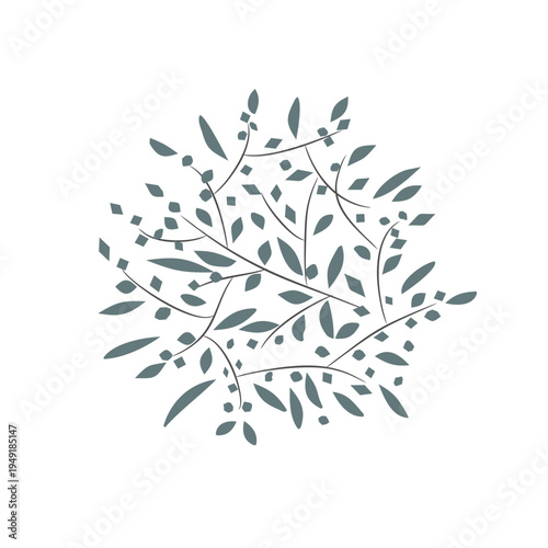 A floral element made of twigs. A branch logo, spring, natural. Leaves, greenery, spring, flowering logo design.